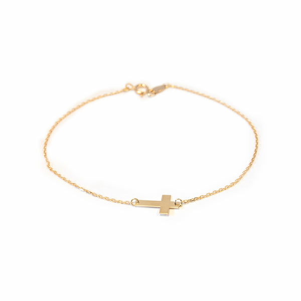 Bracciale Donna Ragazza Oro Giallo 9K Croce Orizzontale Brillante 18 cm