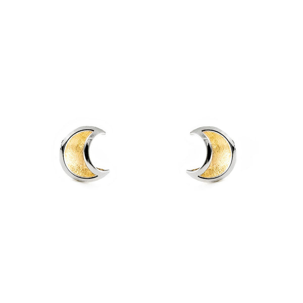 Pendientes Niña Oro Bicolor 9K Liso Luna Mate y Brillo